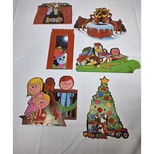 Vintage Lot Of 6 Christmas Die Cut Decorations Felt Retro